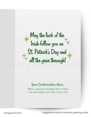St. Patrick's Day greeting card with text and stars on a white background