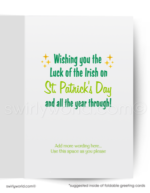Vintage St. Patrick’s Day Greeting Card – Retro Red-Haired Lass with Shamrock & Plaid Design