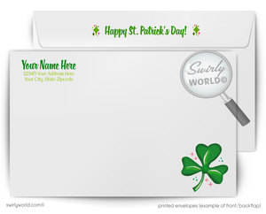 Vintage St. Patrick’s Day Card – 1940s-50s Irish Girl, Shamrocks, Mid-Century Modern Design