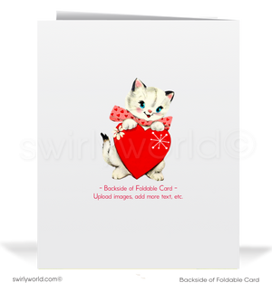 Vintage Kitschy Kitten Vintage Valentine’s Card - 1950s Retro Starburst Design