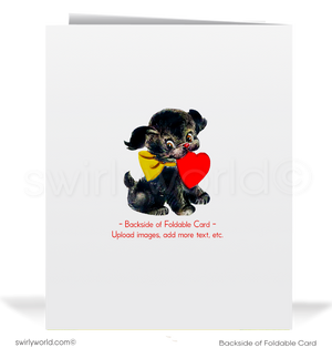 Charming 1940s-1950s Vintage-Inspired Valentine's Day Cards: Cute Puppy Dog with Hearts