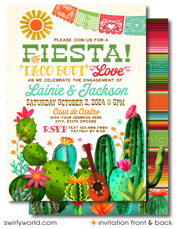 Vintage Mid-Century 1960s Retro Mexican Fiesta Engagement Party Printed Invitations