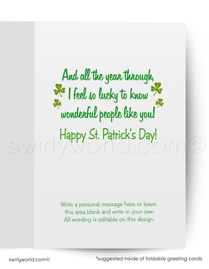 Vintage St. Patrick’s Day Card – Irish Girl with Shamrocks – 1940s-50s Mid-Century Design