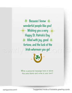 Vintage St Patrick's Day Card – Retro Leprechaun Greeting With Pot of Gold & Rainbow