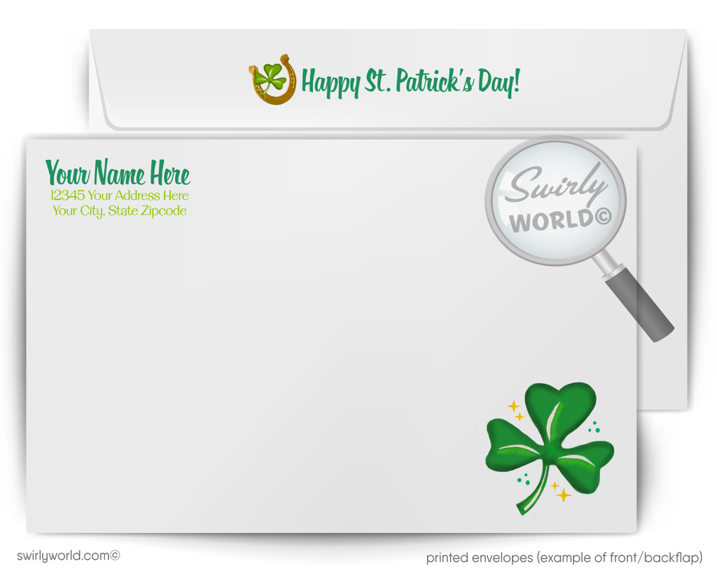 Vintage St. Patrick’s Day Card – Leprechaun with Pot of Gold & Rainbow – 1940s-50s Mid-Century Design