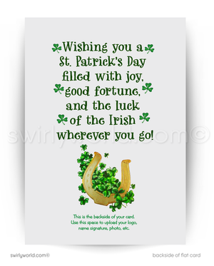 Vintage St. Patrick’s Day Card – Leprechaun on Mushroom with Shamrocks – 1960s-70s Mid-Century Design