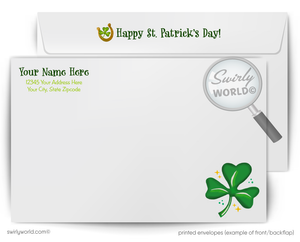 Vintage St. Patrick’s Day Card – Leprechaun on Mushroom with Shamrocks – 1960s-70s Mid-Century Design