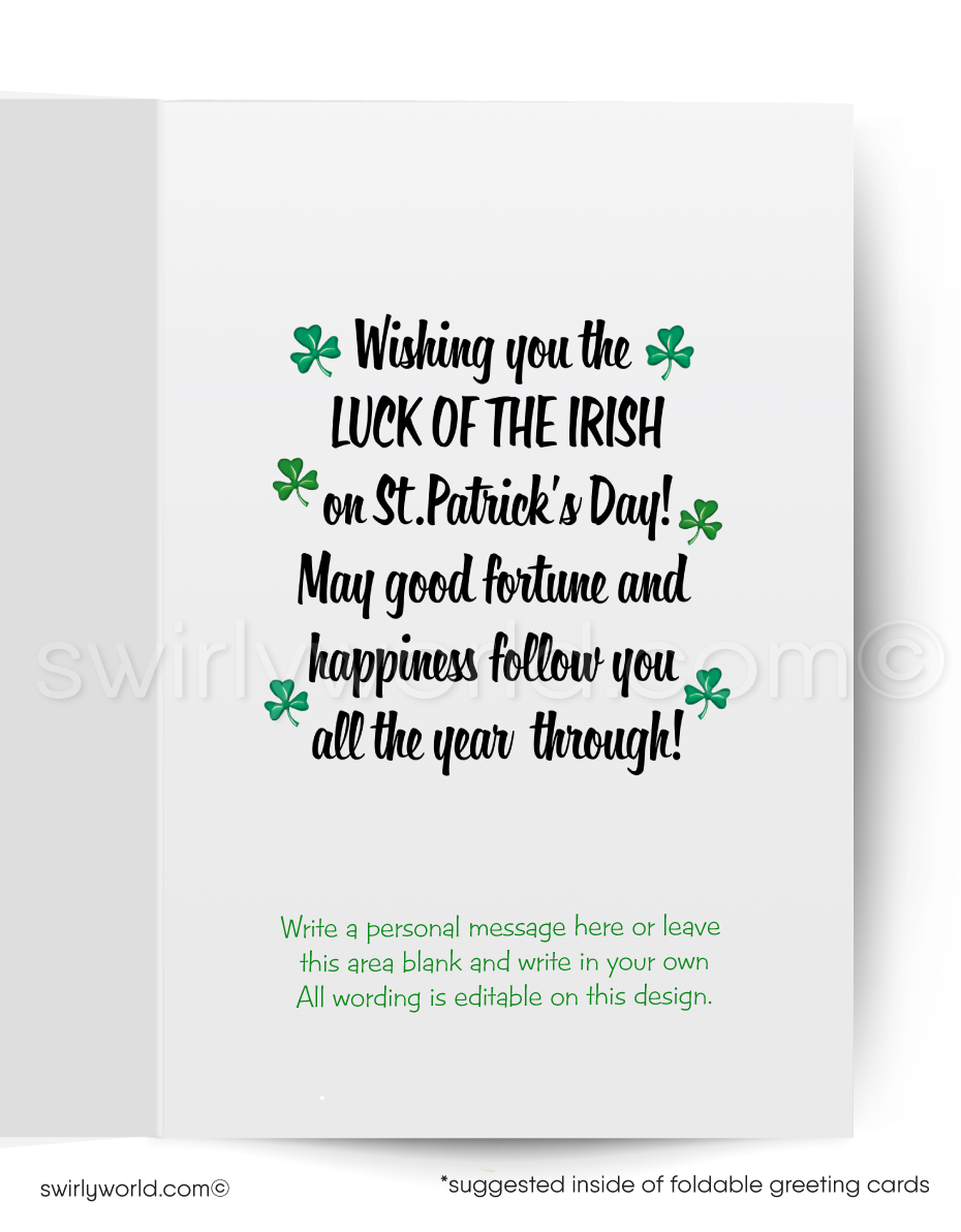 Vintage St. Patrick’s Day Card – Retro Irish Lass & Shamrocks, 1940s-1950s Inspired (Copy)