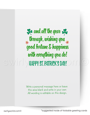 Vintage St. Patrick’s Day Card – Retro Irish Lass & Shamrocks, 1940s-1950s Inspired
