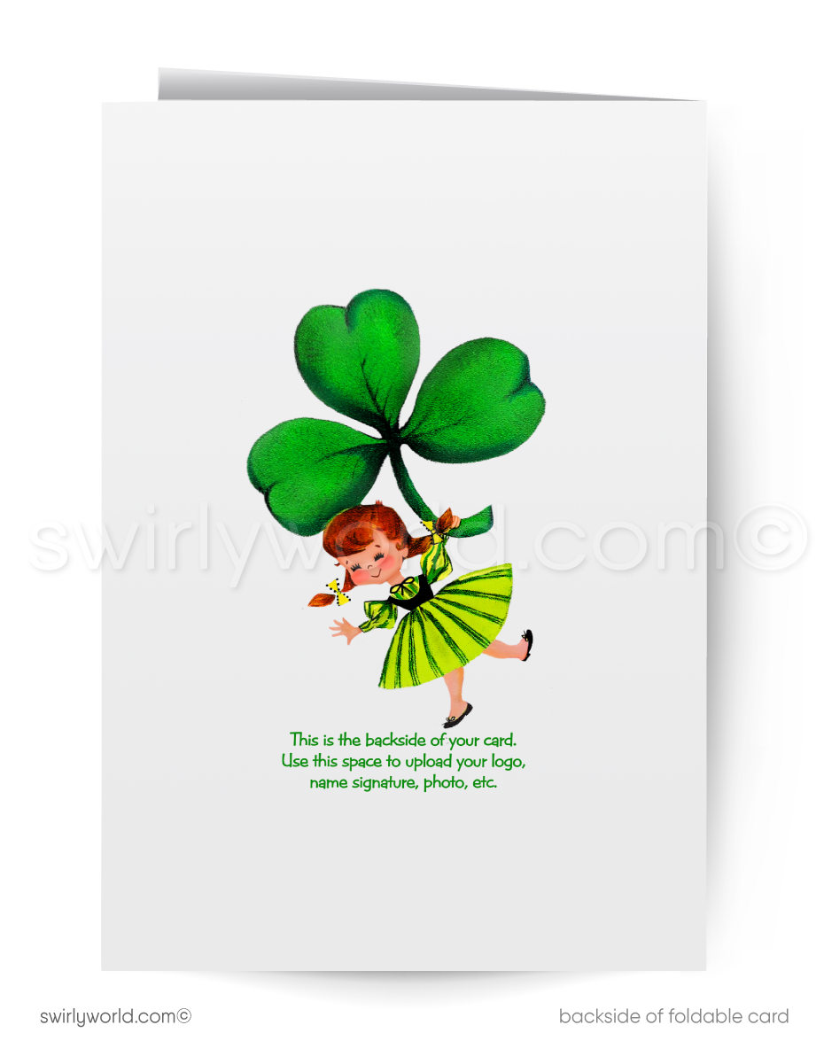 Vintage St. Patrick’s Day Card – Retro Irish Lass & Shamrocks, 1940s-1950s Inspired