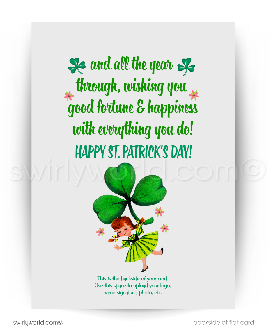 Vintage St. Patrick’s Day Card – Retro Irish Lass & Shamrocks, 1940s-1950s Inspired