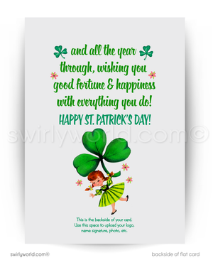 Vintage St. Patrick’s Day Card – Retro Irish Lass & Shamrocks, 1940s-1950s Inspired
