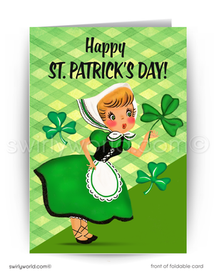 Vintage St. Patrick’s Day Card – Retro Irish Lass & Shamrocks, 1940s-1950s Inspired (Copy)