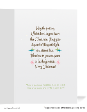 Vintage Christmas Card – Mid-Century Holiday Greeting with Pink Church Scene