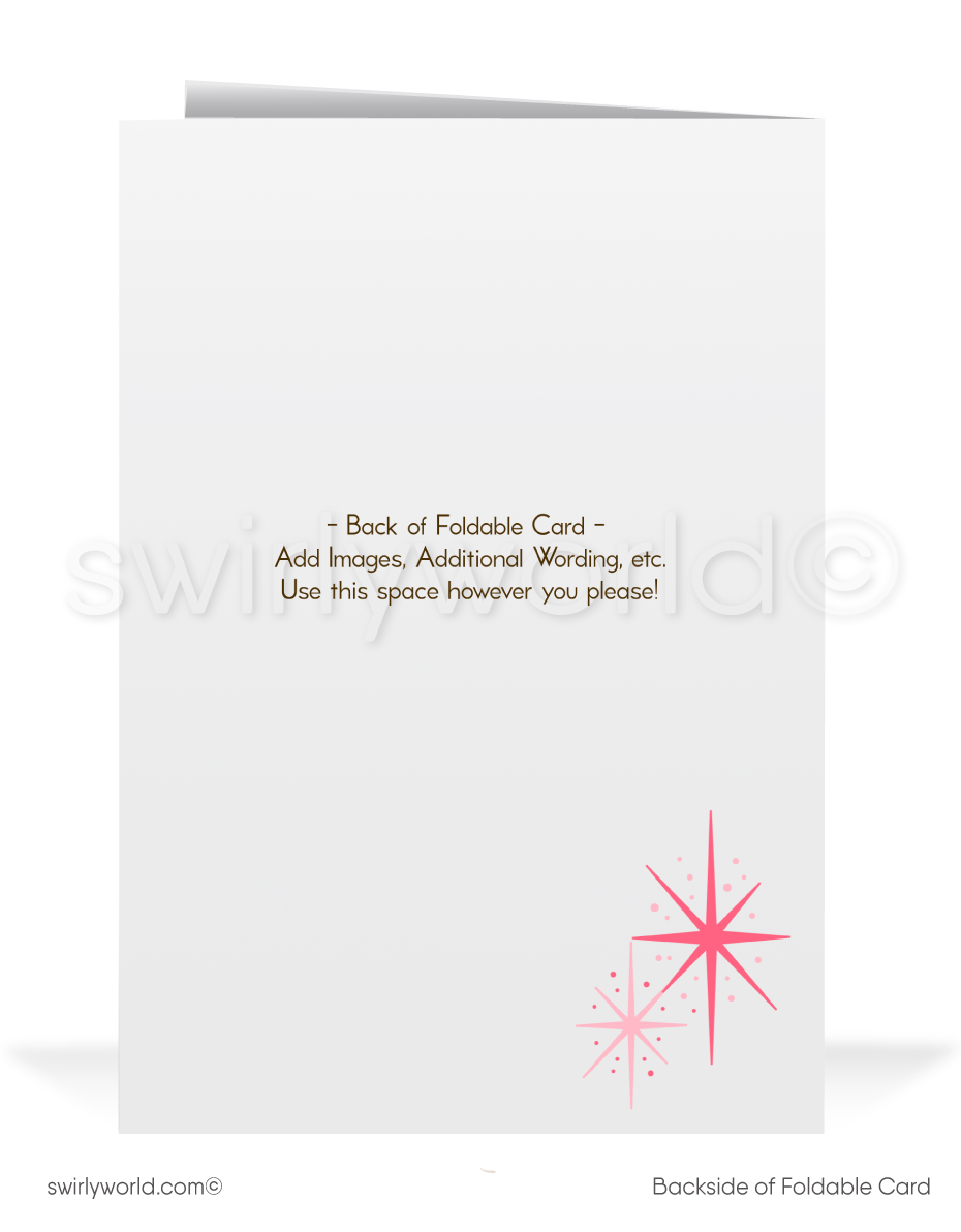 Vintage Mid-Century Christmas Card - Mother Deer & Fawn in Iconic Pink Winter Scene