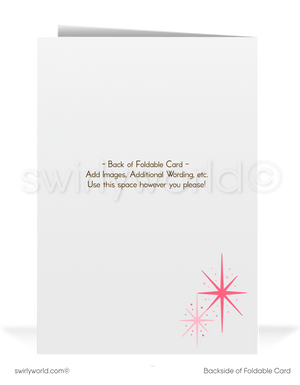 Vintage Mid-Century Christmas Card - Mother Deer & Fawn in Iconic Pink Winter Scene