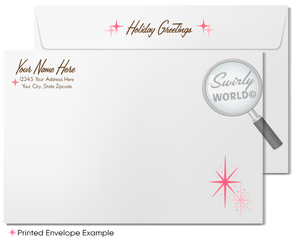 Vintage Mid-Century Christmas Card - Mother Deer & Fawn in Iconic Pink Winter Scene