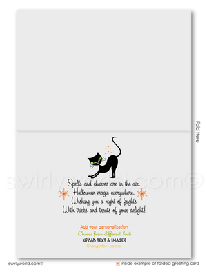 Retro Atomic Mod Cute Witch Black Cat Happy Halloween Greeting Cards for Business