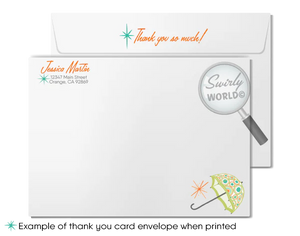 Celebrate your little one with our Vintage 1950s-1960s Mid-Century Modern Baby Shower Invitation Set! 🌟 Featuring atomic starbursts and MCM umbrella in retro colors. Includes invitations, thank you cards, and envelopes. Easily customizable with Corjl. Perfect for a stylish, gender-neutral retro-themed celebration! 🎉✨