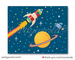 Outer-Space Boy Astronaut Nasa Rocket Ship Birthday Party Invitation Digital Download