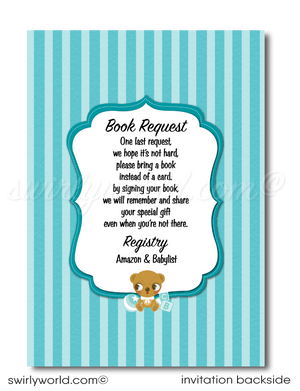 Celebrate a new baby boy with our Retro Modern "Stork Delivery" Baby Shower Invitation Set! Featuring a charming stork, vintage teddy bear, and baby duckling on a retro blue polka dot background. Includes invitations, thank you cards, and envelopes. Easily customizable online. Perfect for a boy's baby shower! 