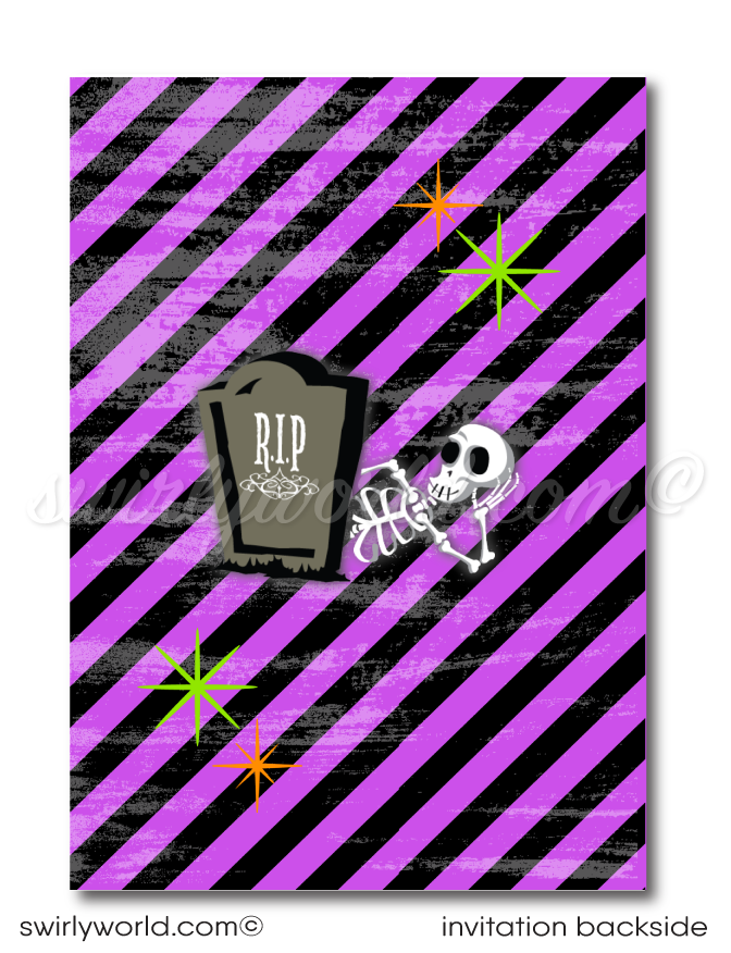 Enchant your guests with our "Witches Brew" printed Halloween party invitations! Featuring a whimsical witch, cheeky ghost, and playful spiders in vibrant Halloween colors, these high-quality invitations and matching envelopes are perfect for kids' celebrations. Customize for a magical and memorable party!