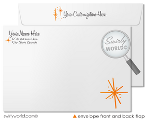 Atomic Retro Mid-Century Modern Thank You Card with Geometric Design and Starbursts