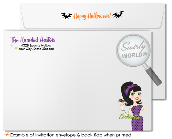 Set the tone for an unforgettable Halloween with our Pin-up Rockabilly party invitation! Featuring a retro pin-up vampire girl in gothic purple, spiders, and bats, this adult-themed invite is customizable in Corjl. We’ll print on high-quality card stock and ship to your door for a hassle-free experience!