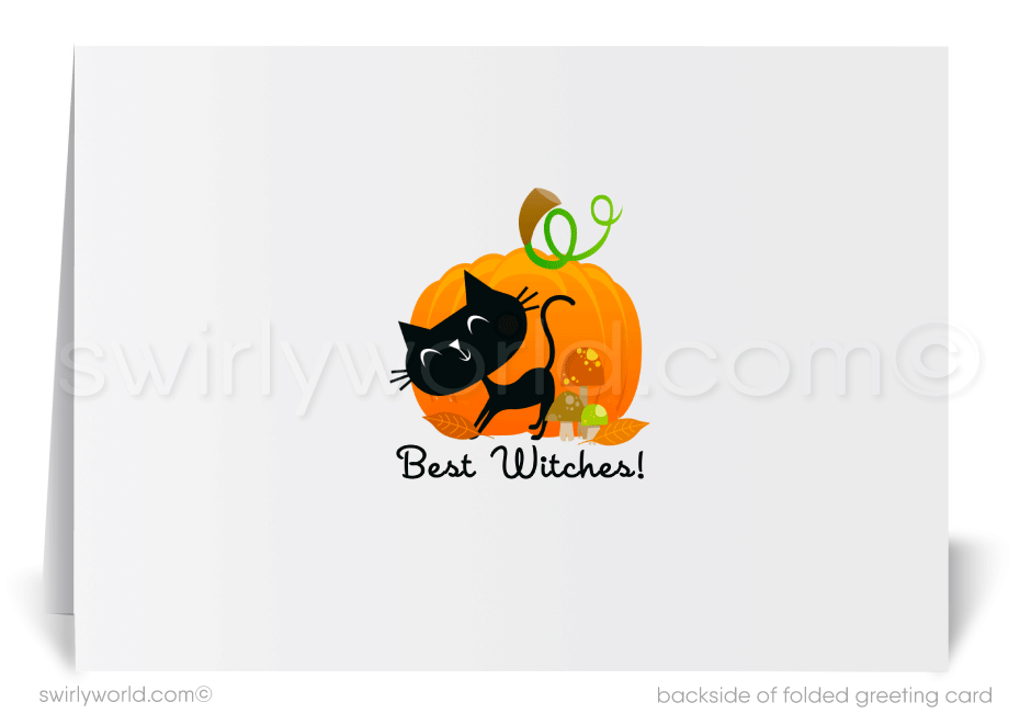 Cute Ghost Witch Black Cat Business Company Printed Client Halloween Greeting Cards 