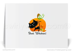 Cute Ghost Witch Black Cat Business Company Printed Client Halloween Greeting Cards 