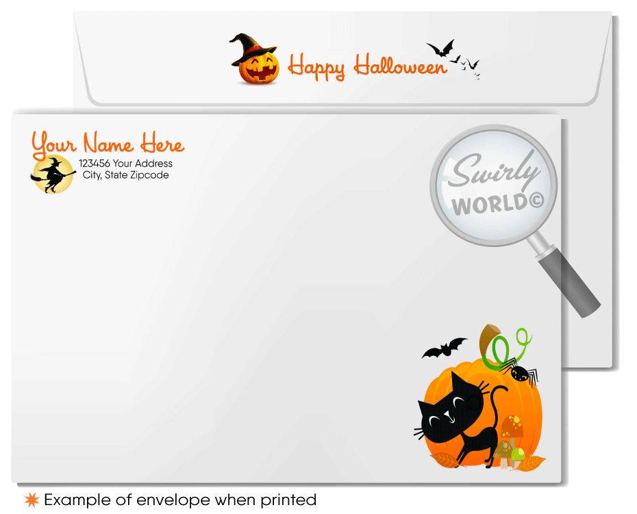 Cute Ghost Witch Black Cat Business Company Printed Client Halloween Greeting Cards 