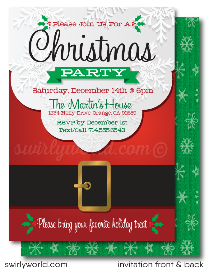 Retro Modern Santa Claus Christmas Holiday Party Invitation Digital Download