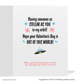 Retro Astronaut Vintage Valentine’s Card - 1940s-1950s Kitschy Rocket Ship Design