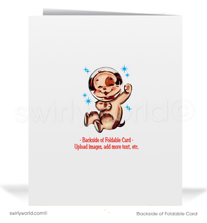 Retro Astronaut Vintage Valentine’s Card - 1940s-1950s Kitschy Rocket Ship Design