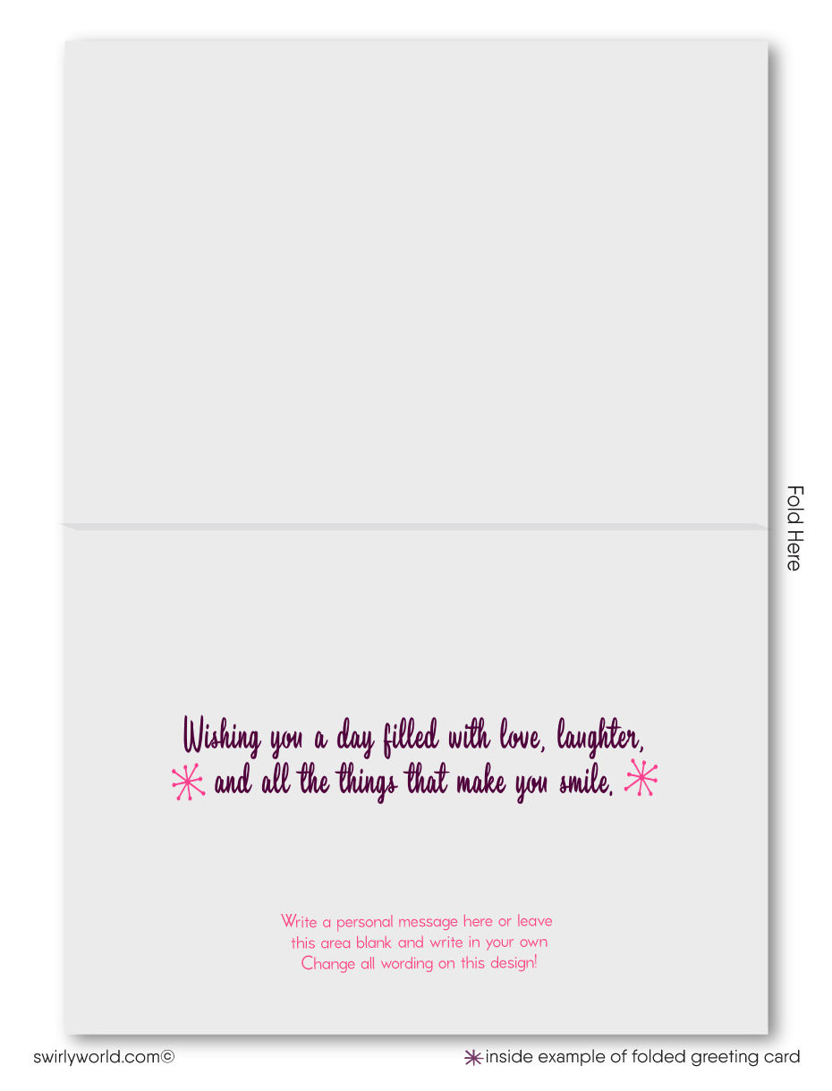 Celebrate Valentine’s Day with 1960s-inspired retro cards! Featuring bold pink hearts on a purple background with mid-century typography. 