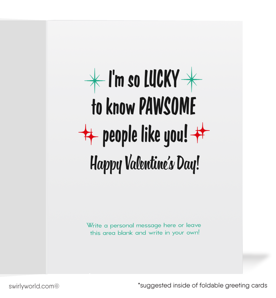 Step back in time with 1940s-1950s kitschy Valentine’s cards! Featuring a sweet puppy, atomic design, and heartfelt messages, perfect for spreading joy.