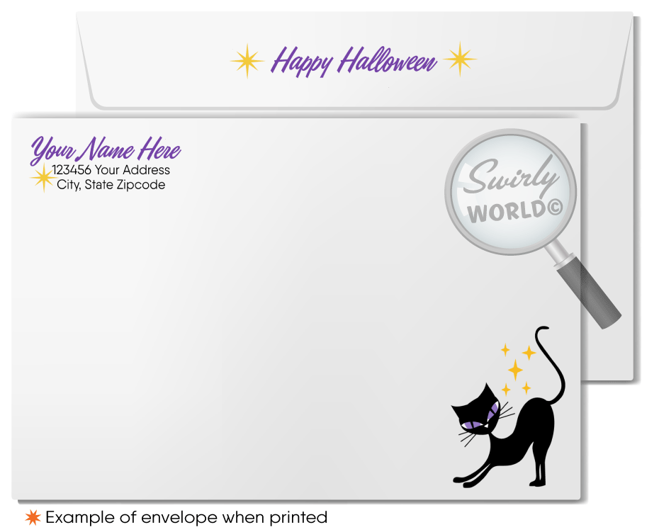 Retro Mod Bewitched Black Cat and Witch Happy Halloween Greeting Cards for Clients