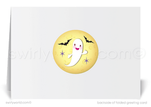 Retro Mod Bewitched Black Cat and Witch Happy Halloween Greeting Cards for Clients