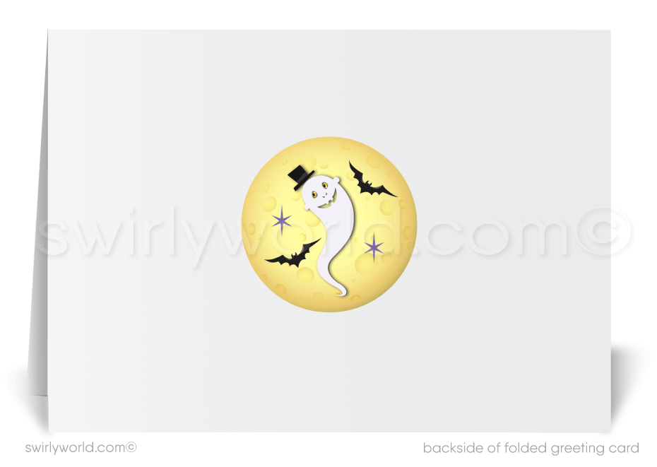 Cute Retro Purple Funny Ghosts Haunted Houses Business Halloween Cards for Realtors®