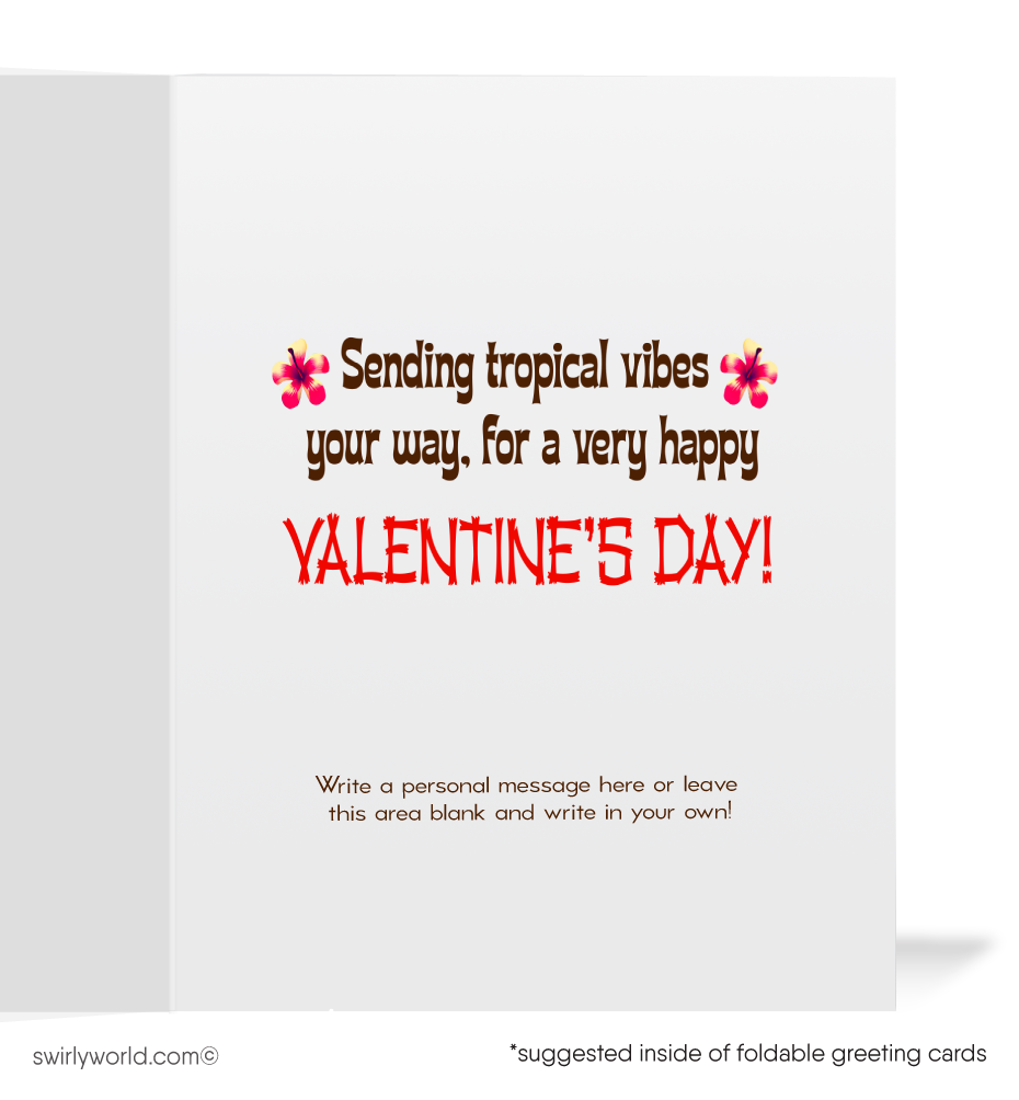 Shop charming 1940s-1950s vintage-inspired Valentine’s cards! Featuring a Hawaiian hula girl with ukulele, sunset beach vibes, and swaying palm trees. Perfectly nostalgic!