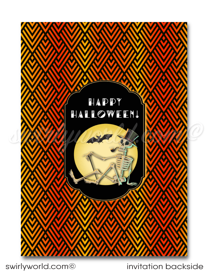 Retro Vintage Witch Adult Theme Art Deco Halloween Party Invitations Evite Digital Download