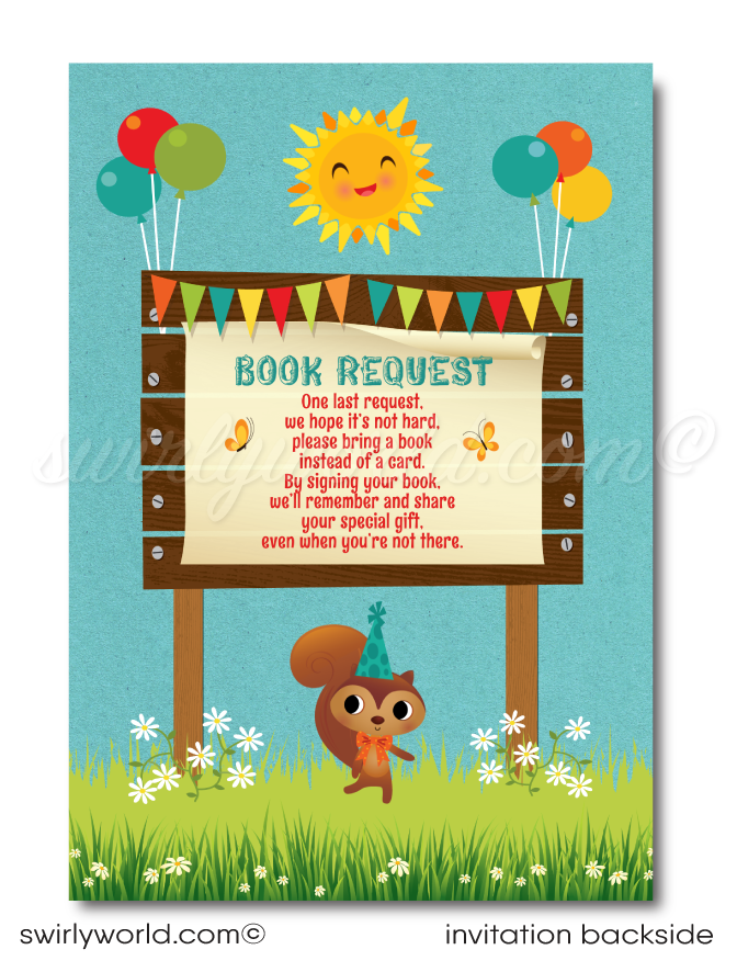 Rustic Woodland Baby Forest Animals First Birthday Party Invitation Book Request Digital Download