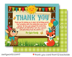 Rustic Woodland Baby Forest Animals First Birthday Party Invitation thank you card Digital Download
