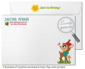 Rustic Woodland Baby Forest Animals First Birthday Party Invitation Digital Download