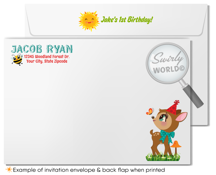 Rustic Woodland Baby Forest Animals First Birthday Party Invitation for Boys or Girls