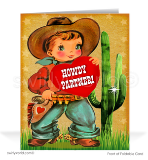 Charming 1940s-1950s Vintage-Inspired Valentine's Day Cards: Little Buckaroo Cowboy with Hearts