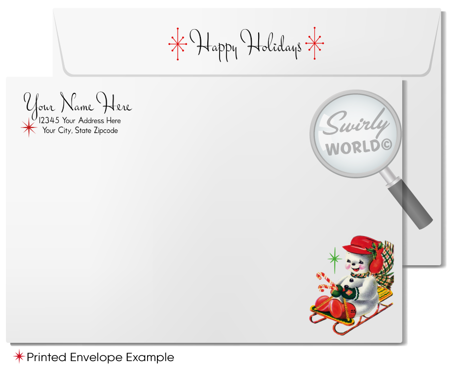 Vintage Mid-Century Christmas Card – Deer in Snow with Retro Starbursts, Customizable Holiday Greeting