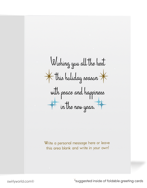 Vintage Mid-Century Holiday Card – 1950s-Style Snowflakes on Powder Blue, Customizable Retro Christmas Greeting