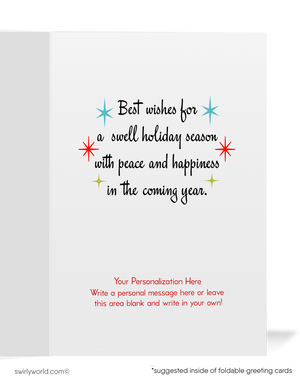 Mid Century Christmas Card – Vintage 1960s Holiday Greeting With Atomic Starburst Ornaments