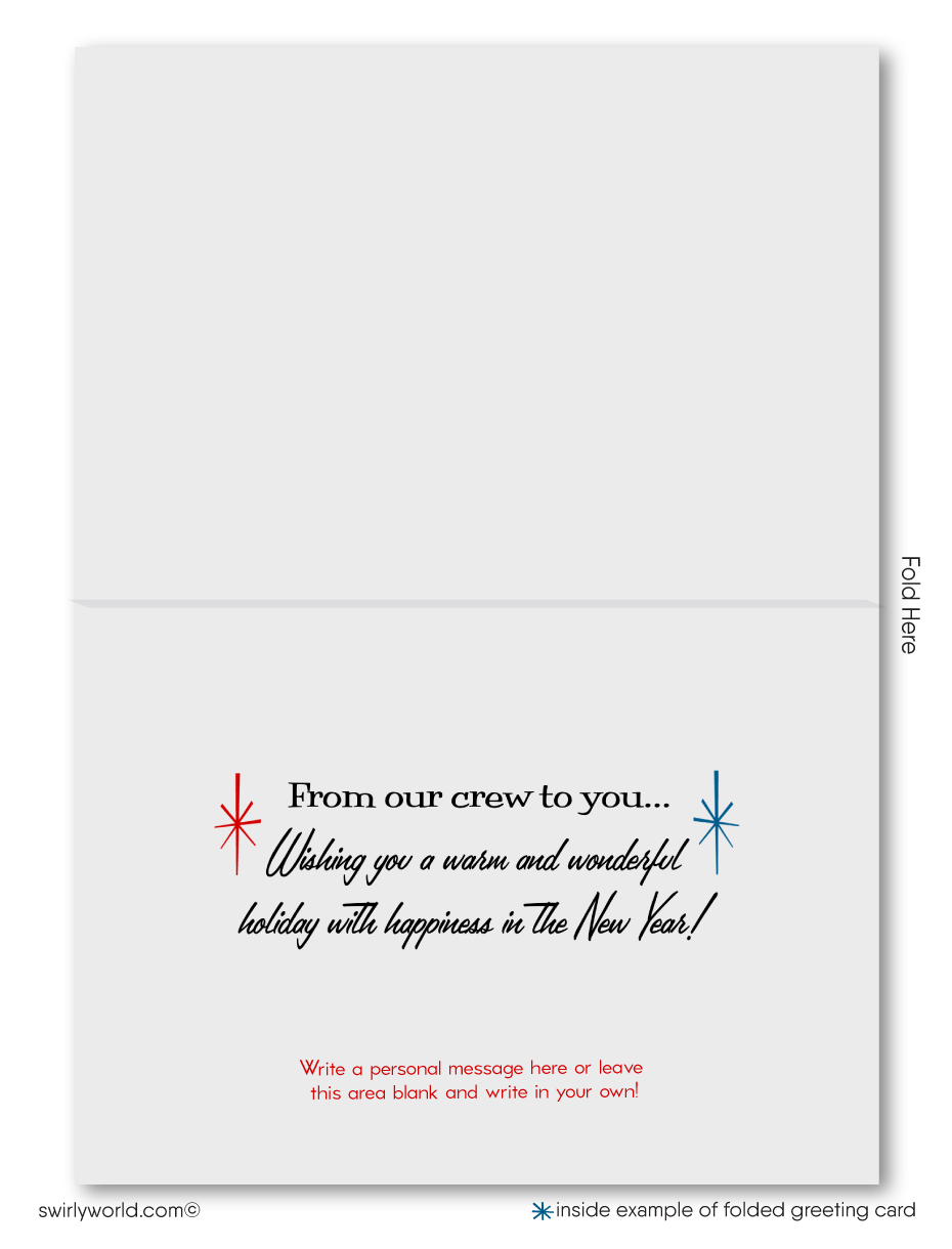 1950s Vintage Retro Christmas Holiday Card - Nostalgic Family Sledding Scene, "From the 5 of Us"